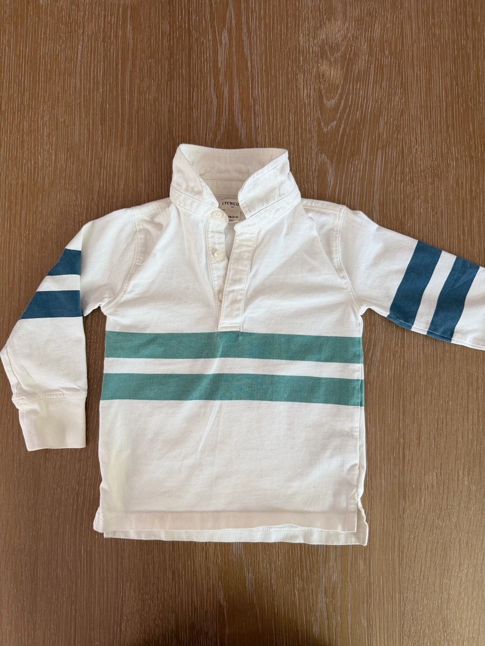 J. Crew Crewcuts White Rugby Shirt with Teal & Navy Stripes
